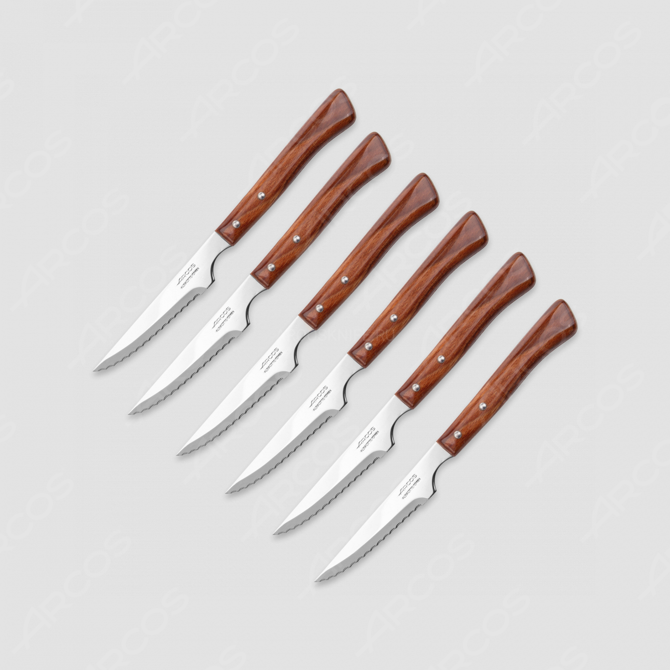 Набор столовых ножей для стейка, 6 штук, рукоять прессованное дерево, серия Steak Knives, ARCOS, Испания