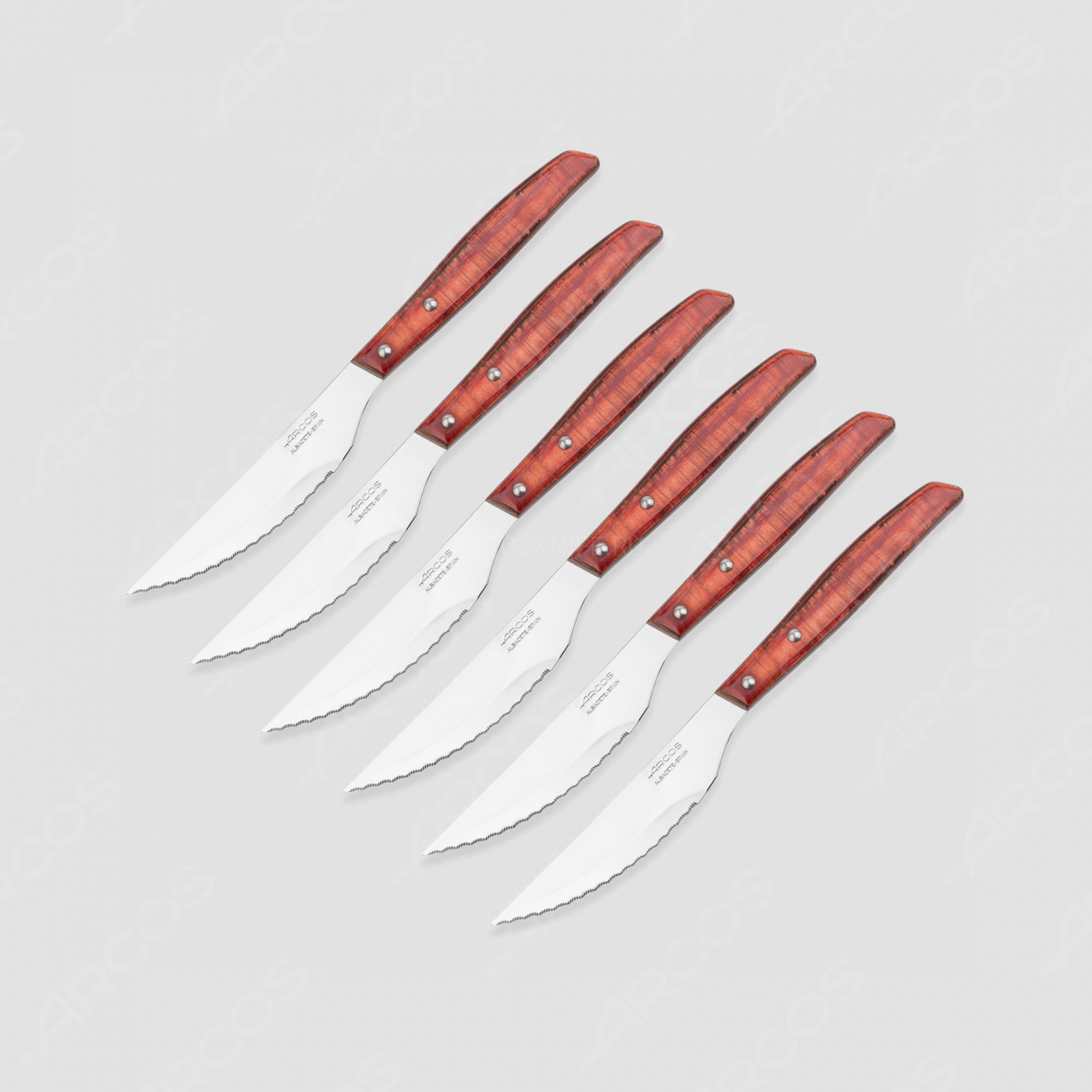 Набор столовых ножей для стейка, 6 штук, рукоять прессованное дерево, серия Steak Knives, ARCOS, Испания