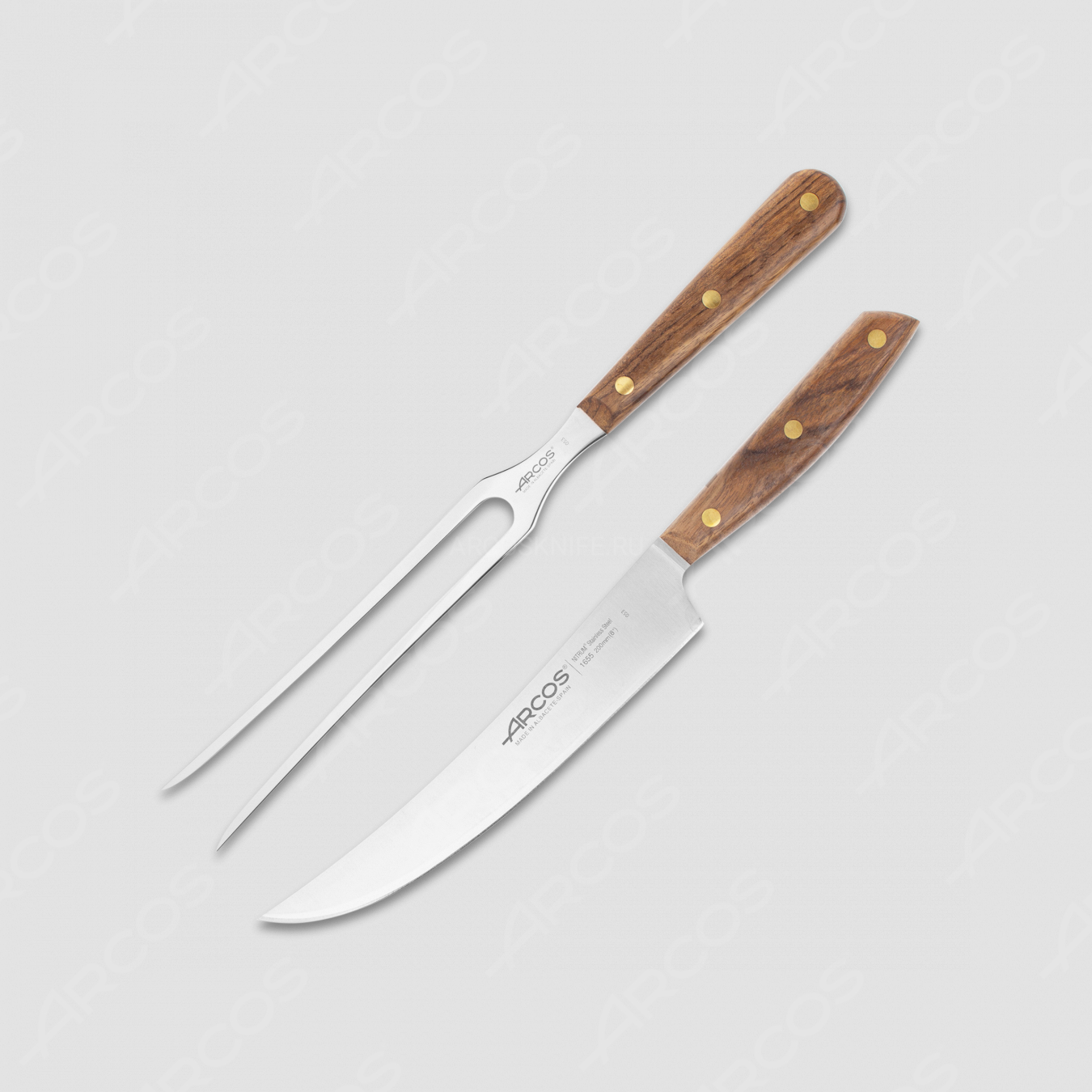 Набор для барбекю, 2 предмета: нож для нарезки и вилка для мяса, рукоять прессованное дерево, серия Nordika, ARCOS, Испания