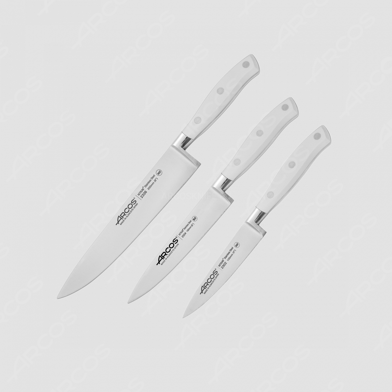 Набор кухонных ножей 3 штуки (10 см, 15 см, 20 см), серия Riviera Blanca, ARCOS, Испания
