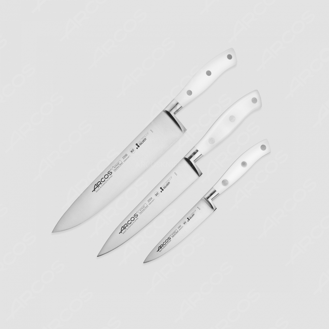 Набор из 3-х кухонных ножей «поварская тройка», серия Riviera Blanca, ARCOS, Испания
